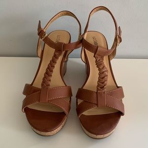 Liz Claiborne Brown Cork Sandal Wedge 7.5